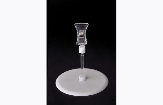 透明な PS のプラスチック値段のホールダー クリップ、円形の基盤 15*9cm が付いている POP クリップ